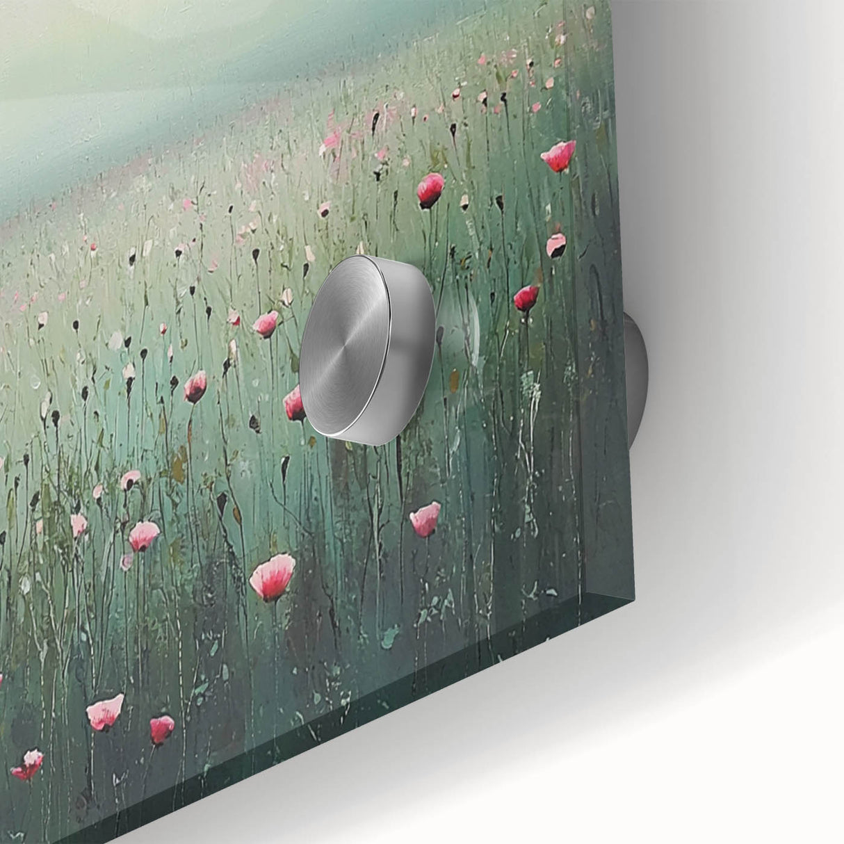 Close-up of an abstract floral design on acrylic glass, showcasing vibrant colors and intricate details, perfect for modern home decor and artistic displays.