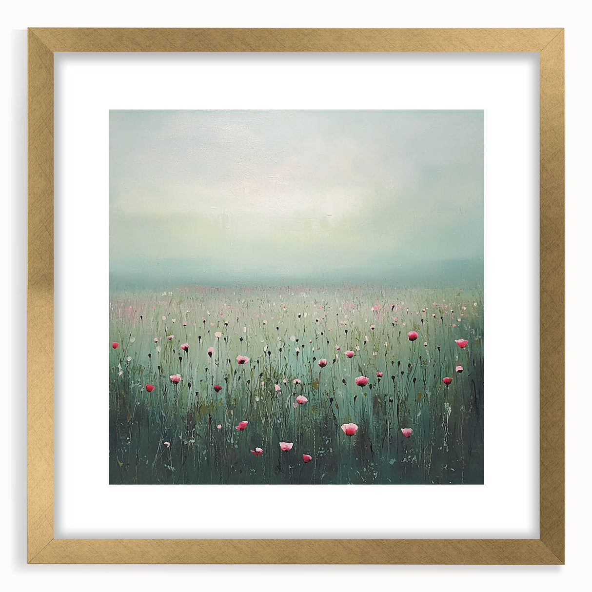 Abstract floral artwork framed in gold, showcasing vibrant colors and intricate designs, perfect for enhancing modern home decor or gallery walls.