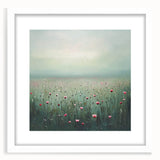 Abstract floral frame design with a white mat, showcasing vibrant, colorful flowers and intricate details, perfect for home decor or art displays.