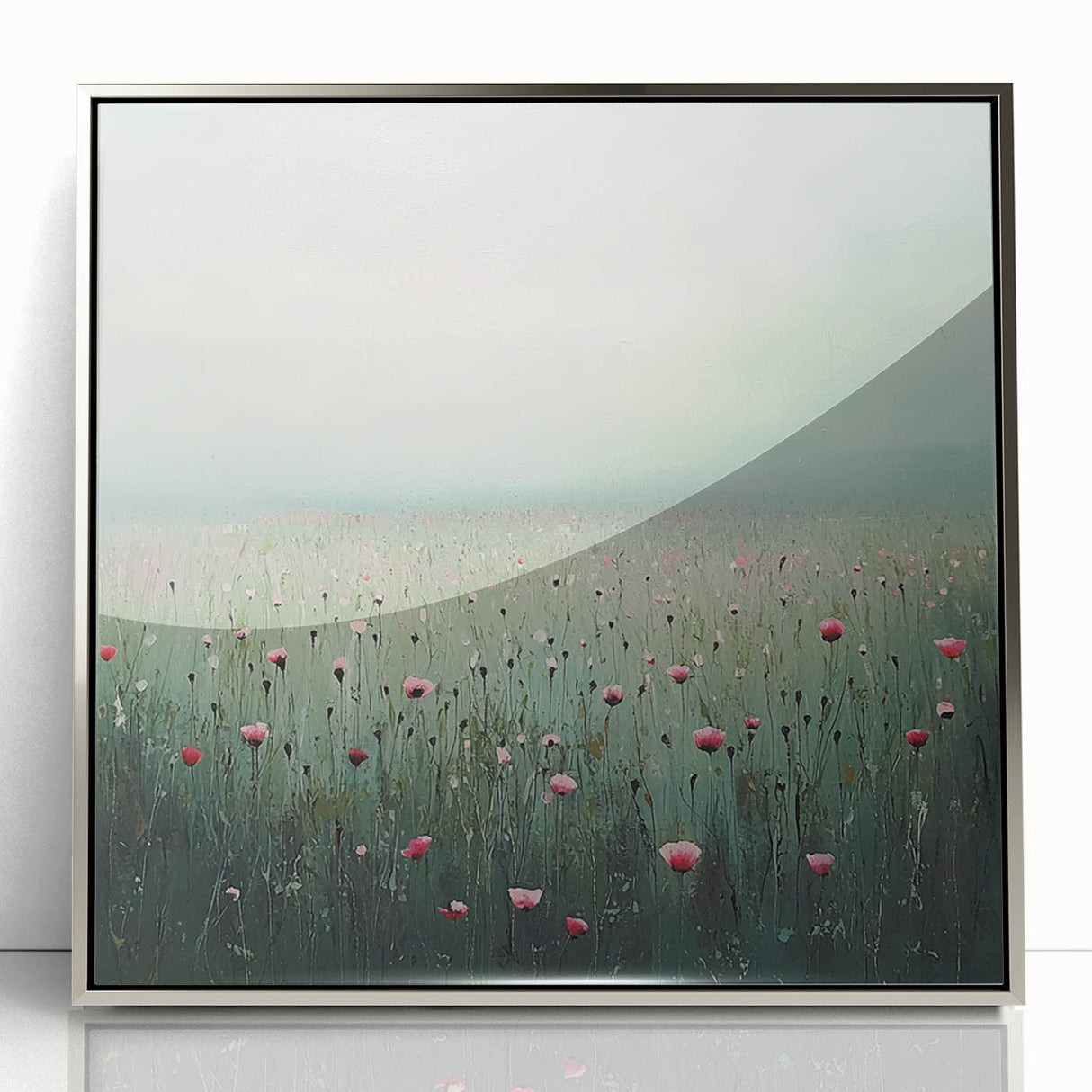 Framed acrylic artwork showcasing vibrant abstract floral designs in shades of blue and gold, set in a sleek silver frame, perfect for modern home decor.