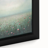 Colorful abstract floral design on a framed canvas, showcasing intricate details and vibrant hues of pink, blue, and green, ideal for modern home decor.