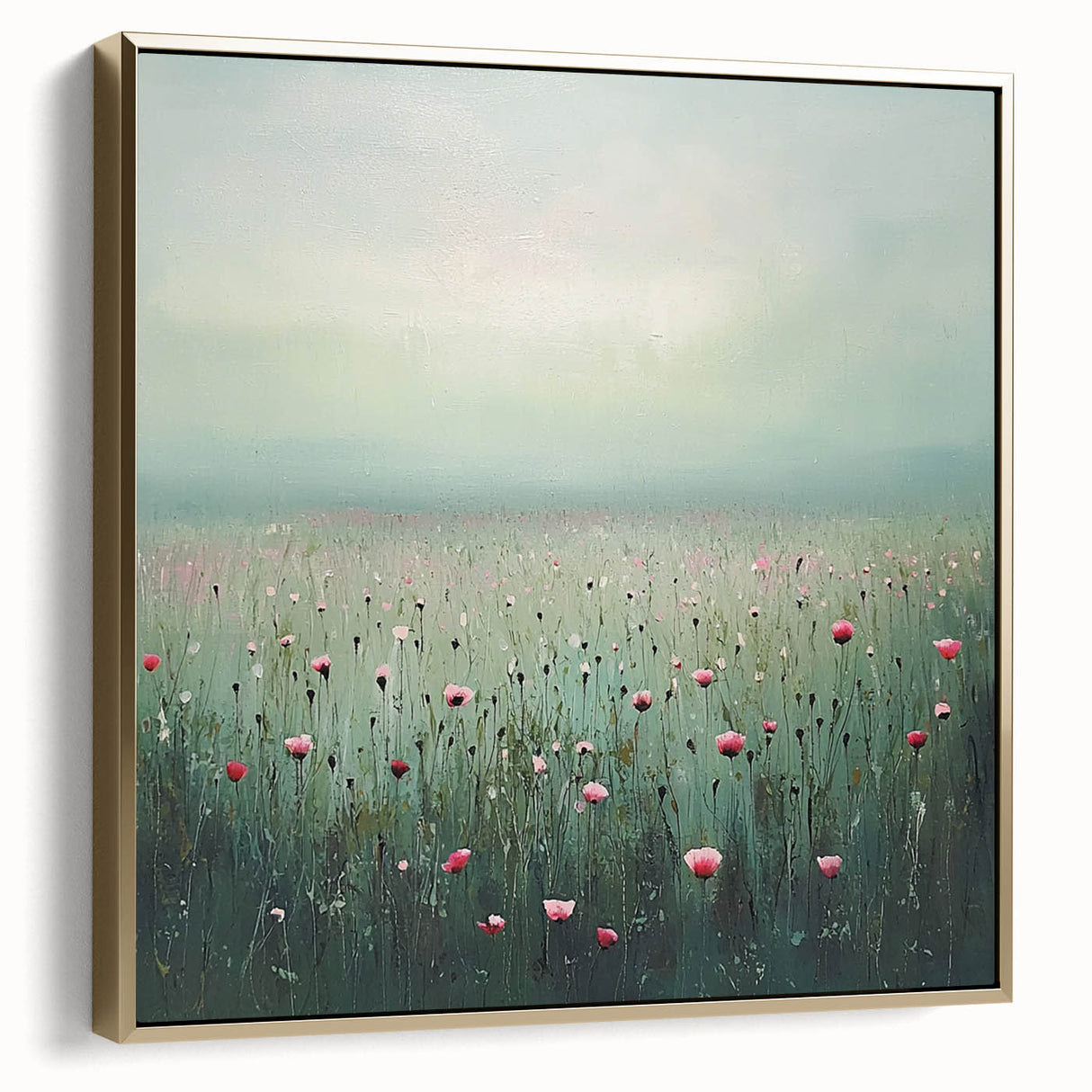 Framed canvas art showcasing an abstract floral design in silver and gold hues, elegantly displayed against a neutral backdrop, perfect for modern home decor.