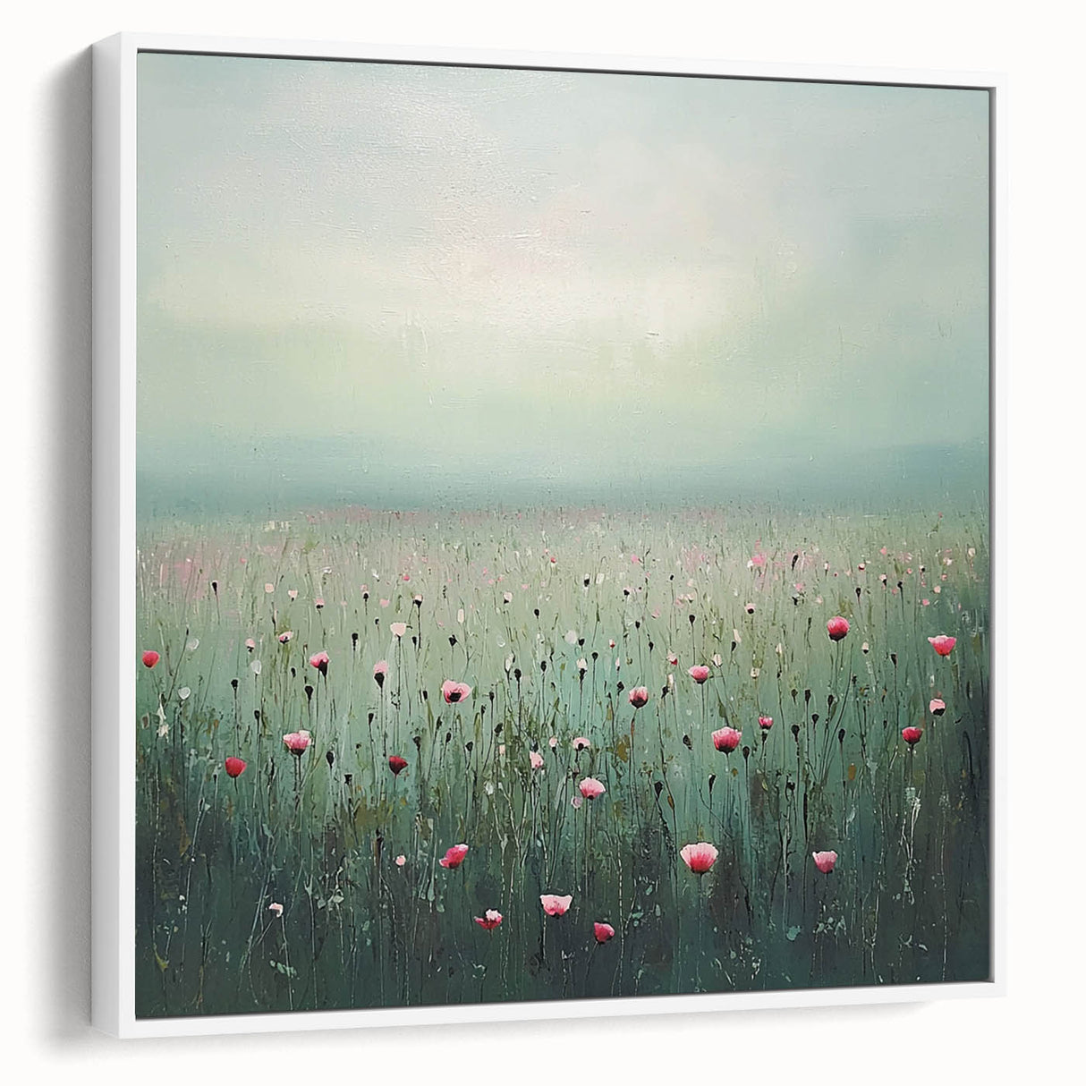 Framed abstract floral canvas art showcasing vibrant colors and intricate patterns, displayed from a white side view, ideal for modern home decor accents.