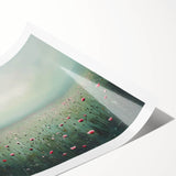 Abstract floral design rolled print showcasing vibrant colors of pink, blue, and green on a textured surface, ideal for modern home decor or artistic displays.