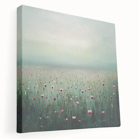Abstract floral design on stretched canvas showcasing vibrant colors and intricate patterns, suitable for modern home decor. Side view highlights the canvas depth and quality.