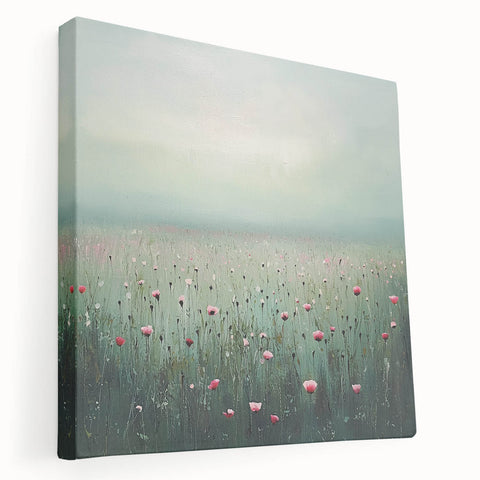 Abstract floral design on stretched canvas showcasing vibrant colors and intricate patterns, suitable for modern home decor. Side view highlights the canvas depth and quality.