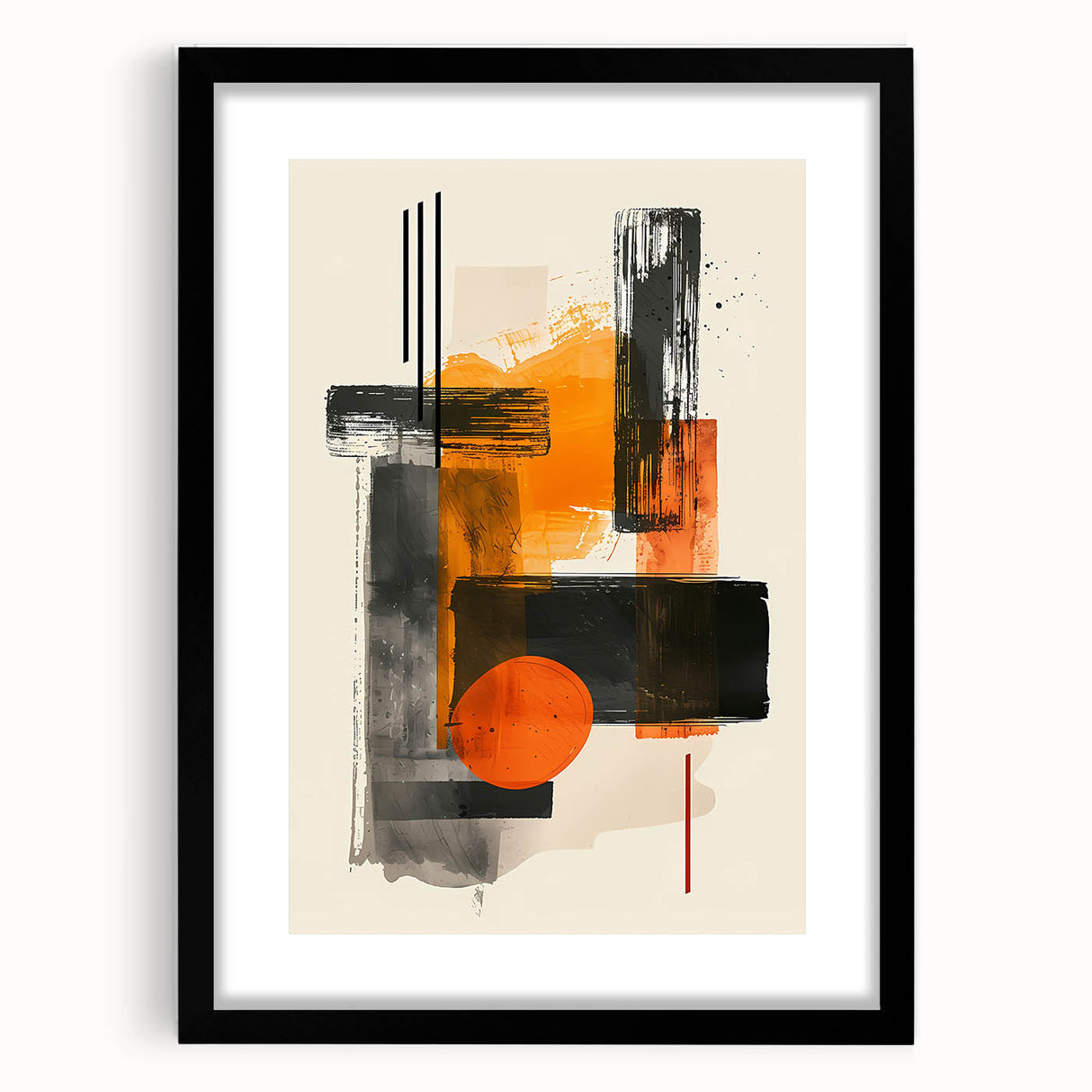 Abstract minimalist wall art framed in black, showcasing geometric shapes in soft hues, perfect for modern home decor and enhancing interior aesthetics.