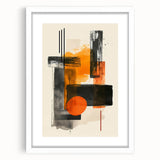 Abstract minimalist wall art framed in white, showcasing soft pastel colors and geometric shapes, ideal for modern home decor or office settings.