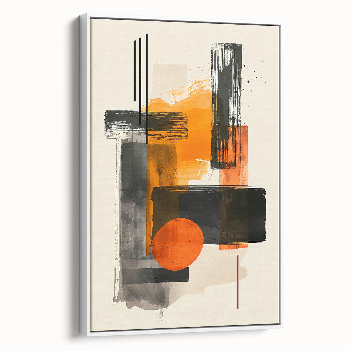 Framed minimalist wall art featuring an abstract design with a white color palette, displayed in a side view to highlight its sleek profile and elegant edges.