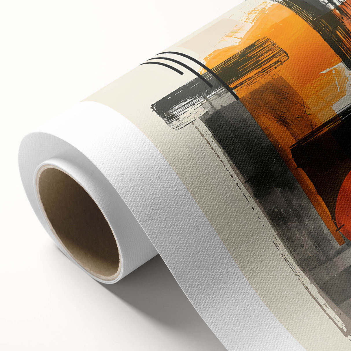 Abstract minimalist wall art design on rolled canvas, showcasing soft pastel colors and geometric shapes, perfect for modern home decor. Packaged in a protective cardboard tube for safe delivery.