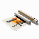 Abstract minimalist wall art print showcasing soft pastel colors and geometric shapes, elegantly rolled for shipping in a protective cardboard tube. Ideal for modern home decor.