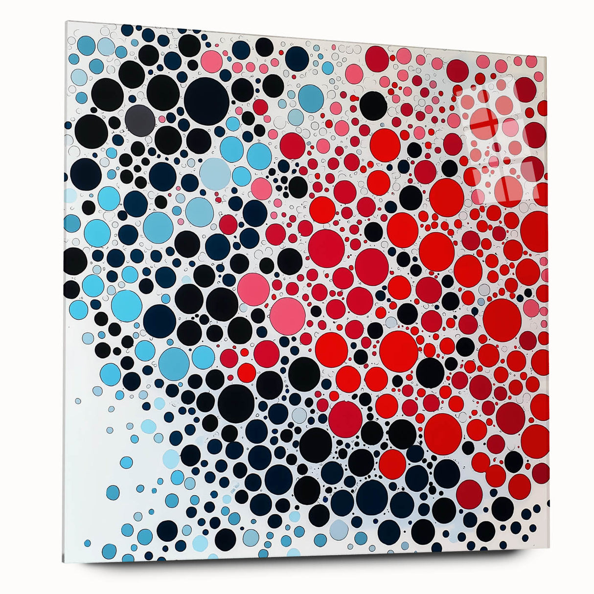 Geometric Abstract Wall Art – Red, Pink & Blue Circle Canvas
