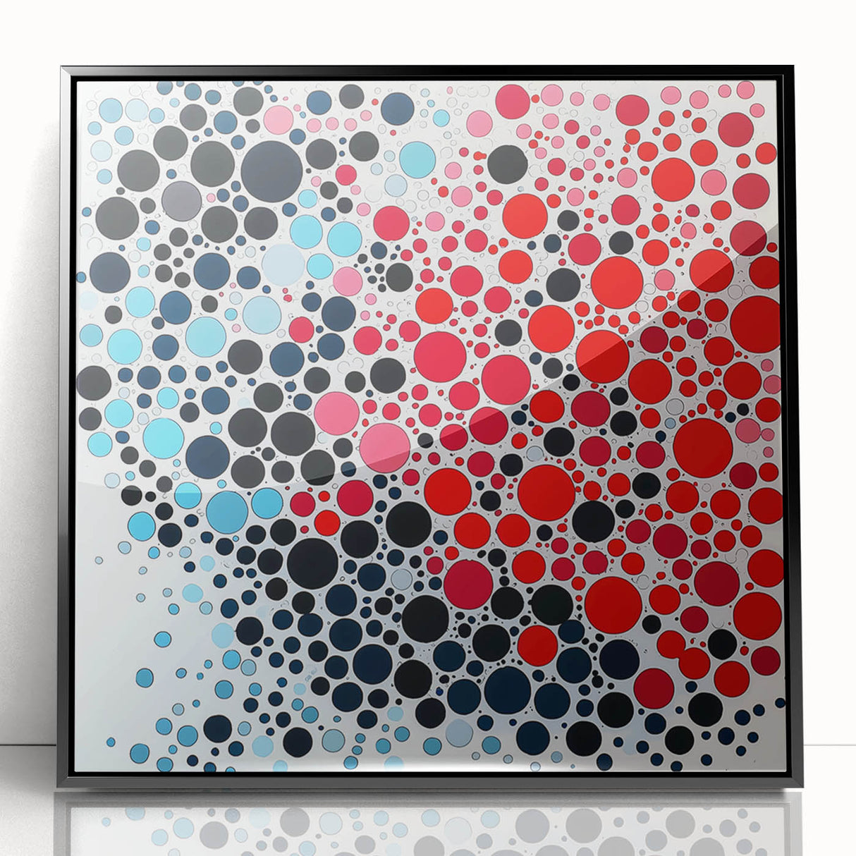 Geometric Abstract Wall Art – Red, Pink & Blue Circle Canvas