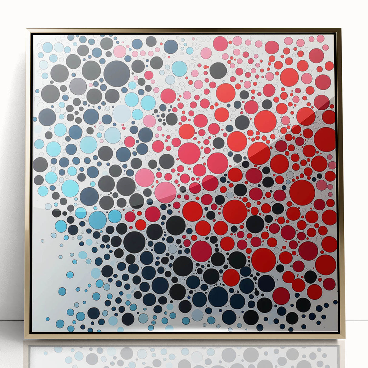 Geometric Abstract Wall Art – Red, Pink & Blue Circle Canvas