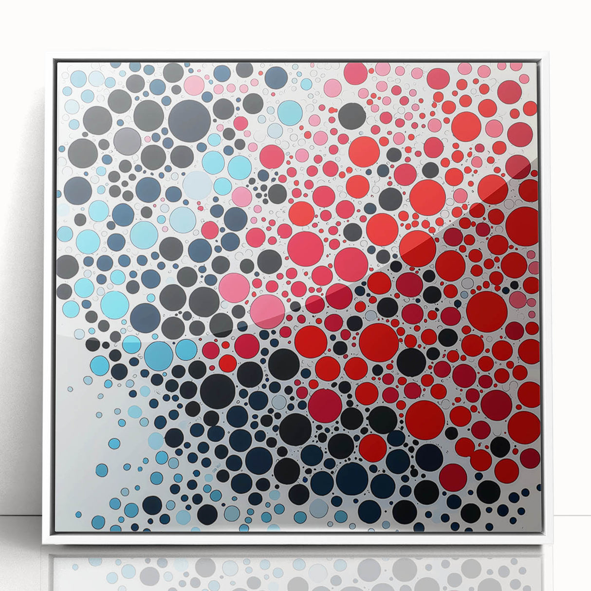 Geometric Abstract Wall Art – Red, Pink & Blue Circle Canvas