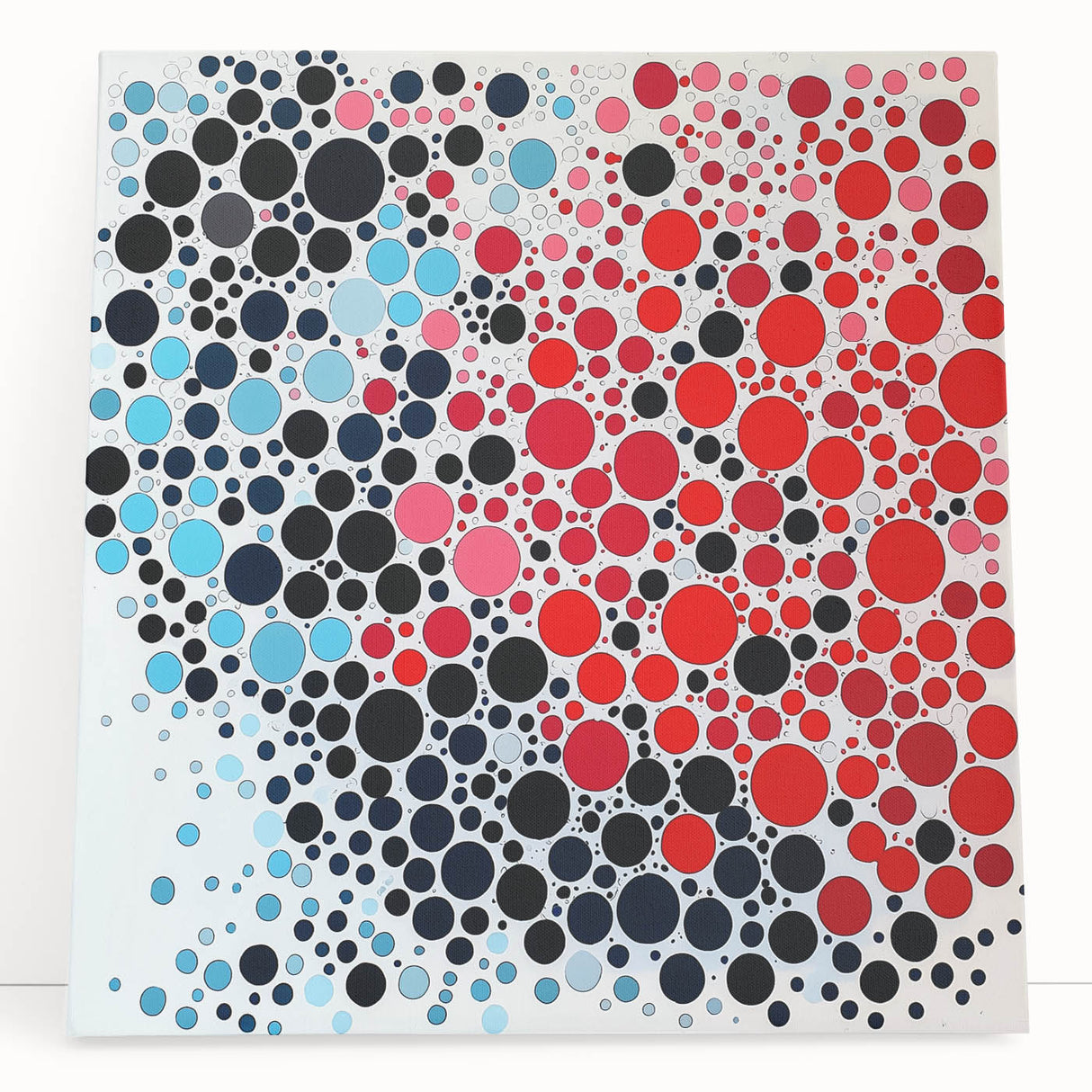 Geometric Abstract Wall Art – Red, Pink & Blue Circle Canvas