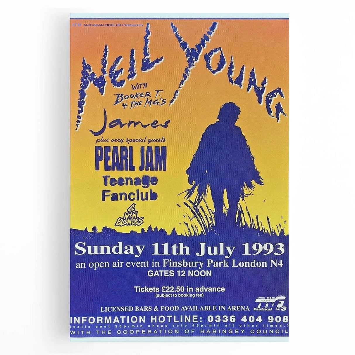 Neil Young Concert Poster – Vintage 1993 Finsbury Park Art