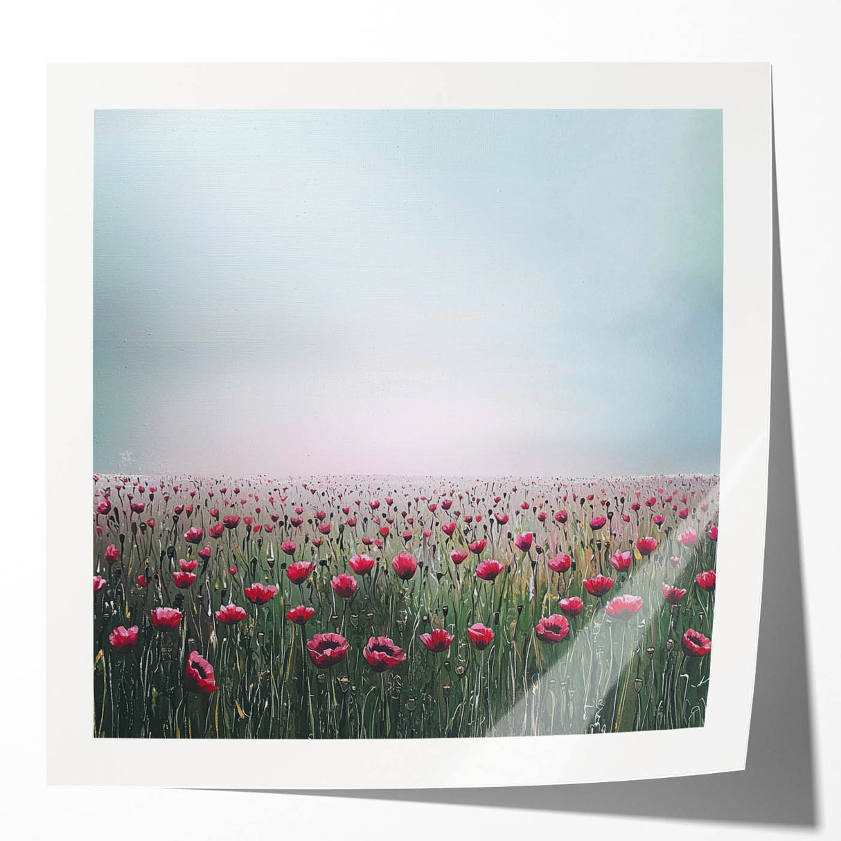 Abstract floral design art print mockup showcasing vibrant colors with glossy finish, ideal for home decor or interior design inspiration.