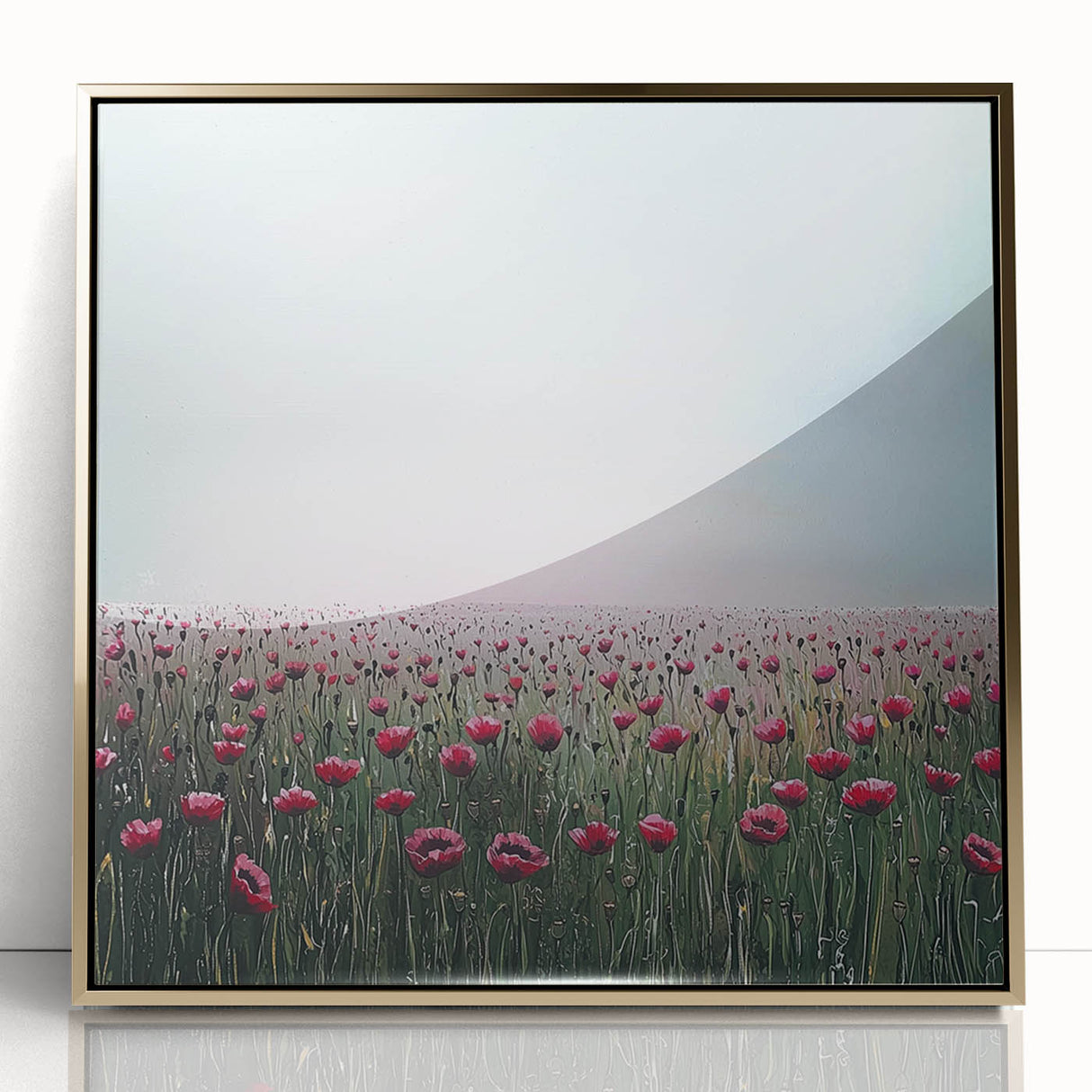 Framed acrylic artwork showcasing an abstract floral design with gold accents, elegantly presented against a bright background, perfect for modern home decor.