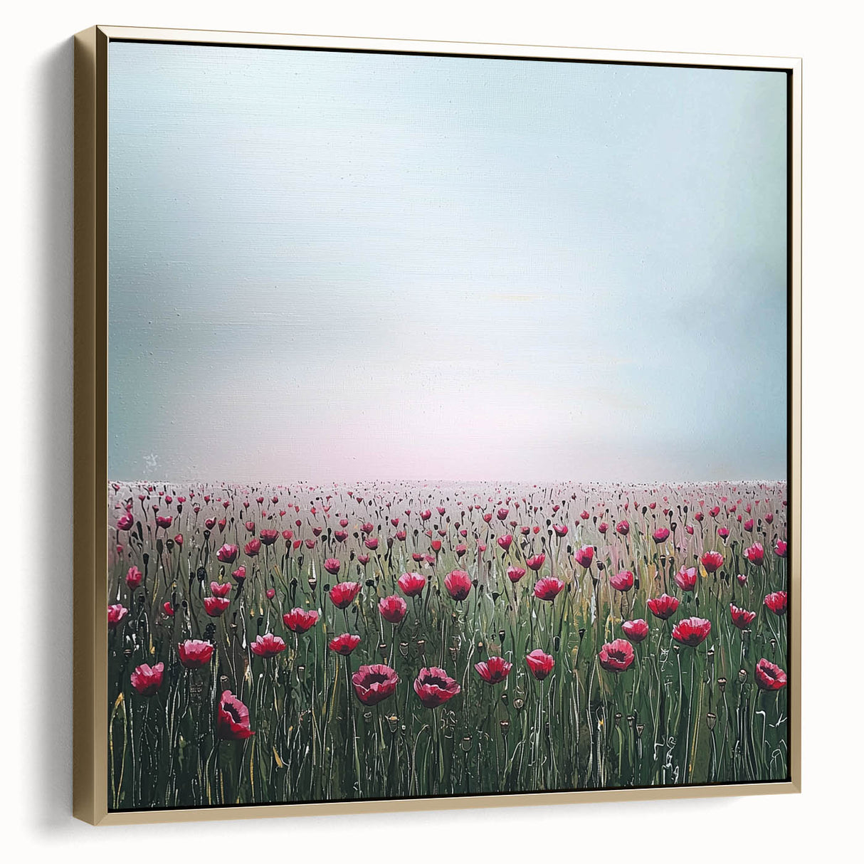 Framed canvas artwork showcasing an abstract floral design in silver and gold hues, elegantly displayed with a modern frame, perfect for contemporary home decor.