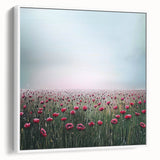 Framed canvas artwork showcasing an abstract floral design in vibrant colors against a white background, ideal for modern home decor and adding artistic flair to living spaces.