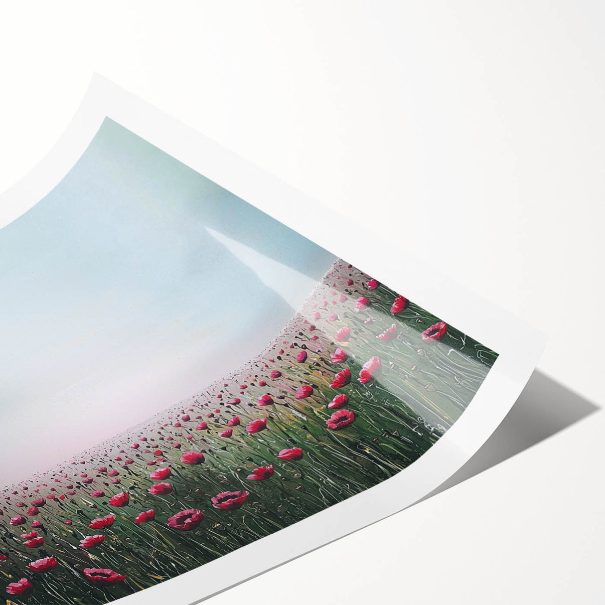 Colorful abstract floral design on rolled canvas print, showcasing vibrant hues of pink, blue, and green. Perfect for home decor or art enthusiasts.