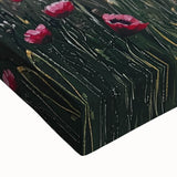 Close-up of a vibrant abstract floral stretched canvas featuring bold colors of pink, blue, and yellow, ideal for modern home decor enhancement.