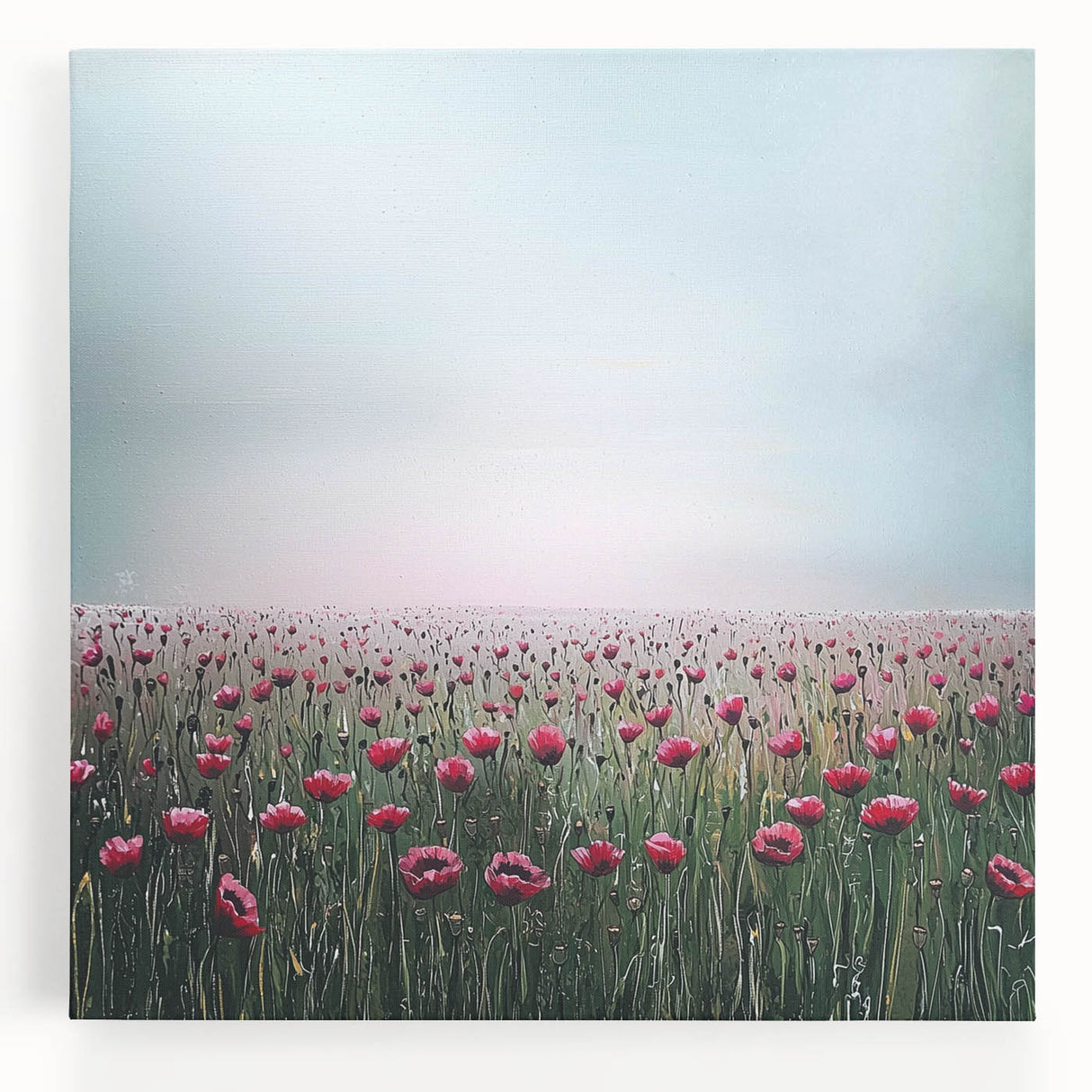 Vibrant abstract floral design stretched on canvas, showcasing bold colors and intricate patterns, perfect for enhancing modern home decor aesthetics.