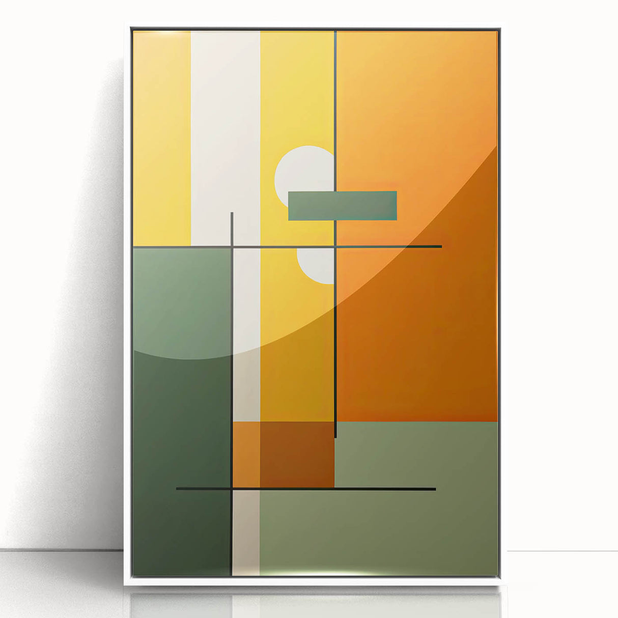 Framed minimalist abstract wall art in white acrylic, showcasing a modern design with soft geometric lines, perfect for contemporary home decor accents.