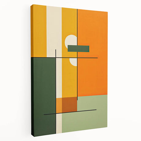 Abstract minimalist wall art on stretched canvas showcasing soft pastel colors and geometric shapes, perfect for modern home decor. Side view highlights its depth and texture.