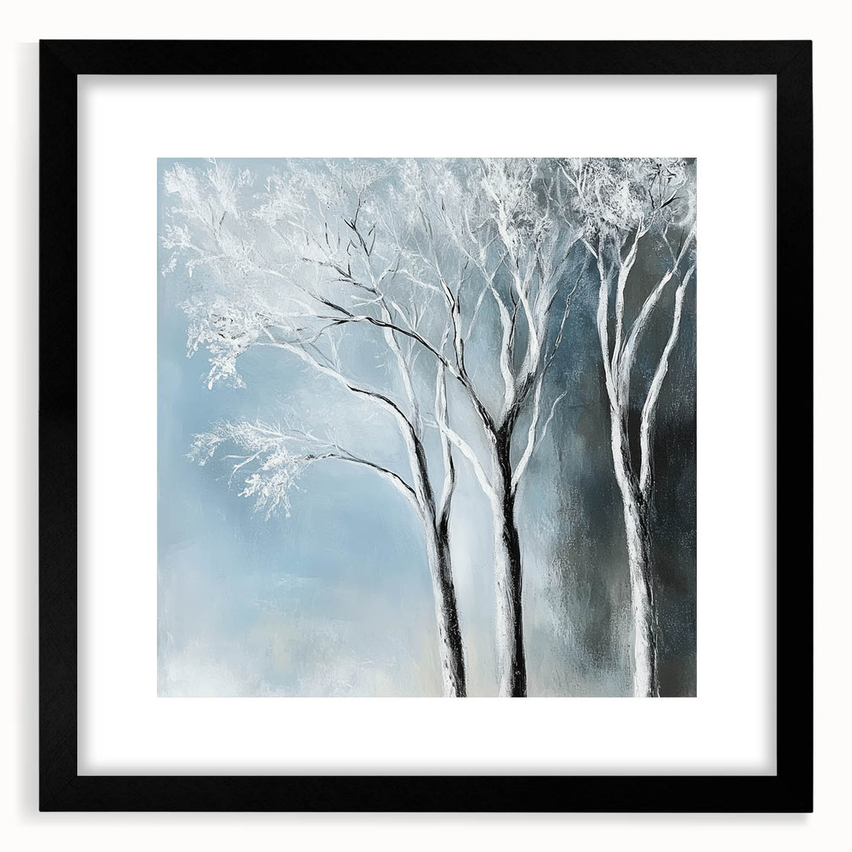 Winter Trees Abstract Wall Art – Light Blue & Gray Canvas Print