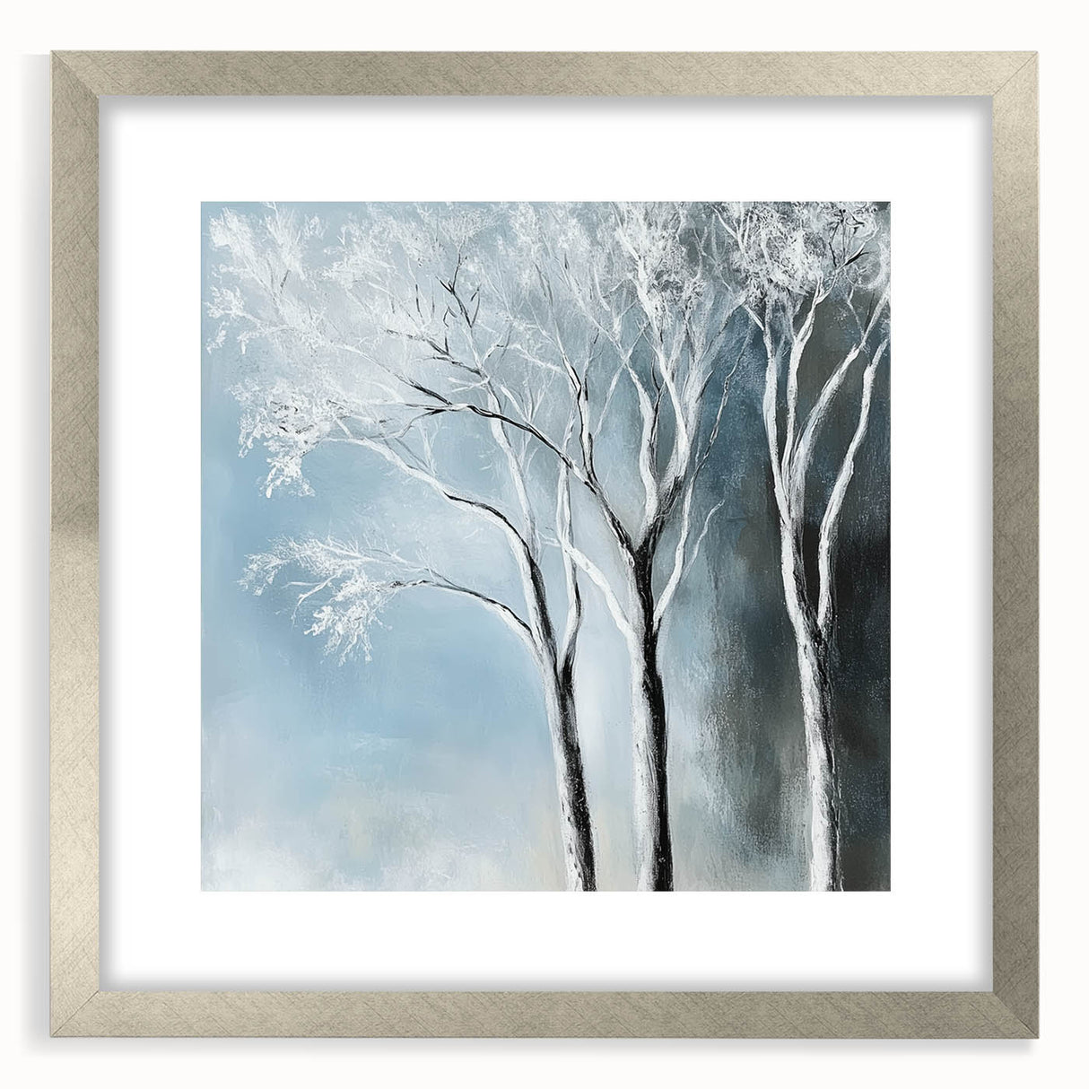 Winter Trees Abstract Wall Art – Light Blue & Gray Canvas Print