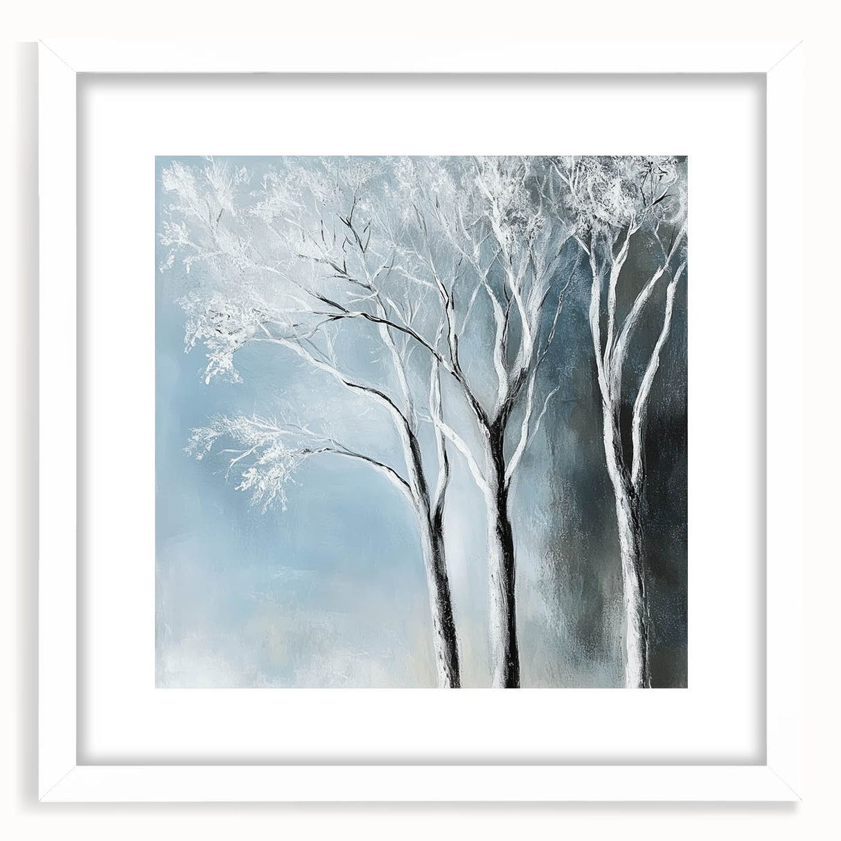 Winter Trees Abstract Wall Art – Light Blue & Gray Canvas Print