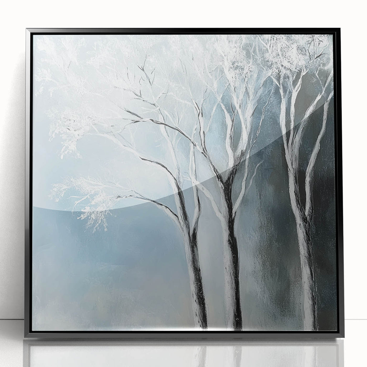 Winter Trees Abstract Wall Art – Light Blue & Gray Canvas Print