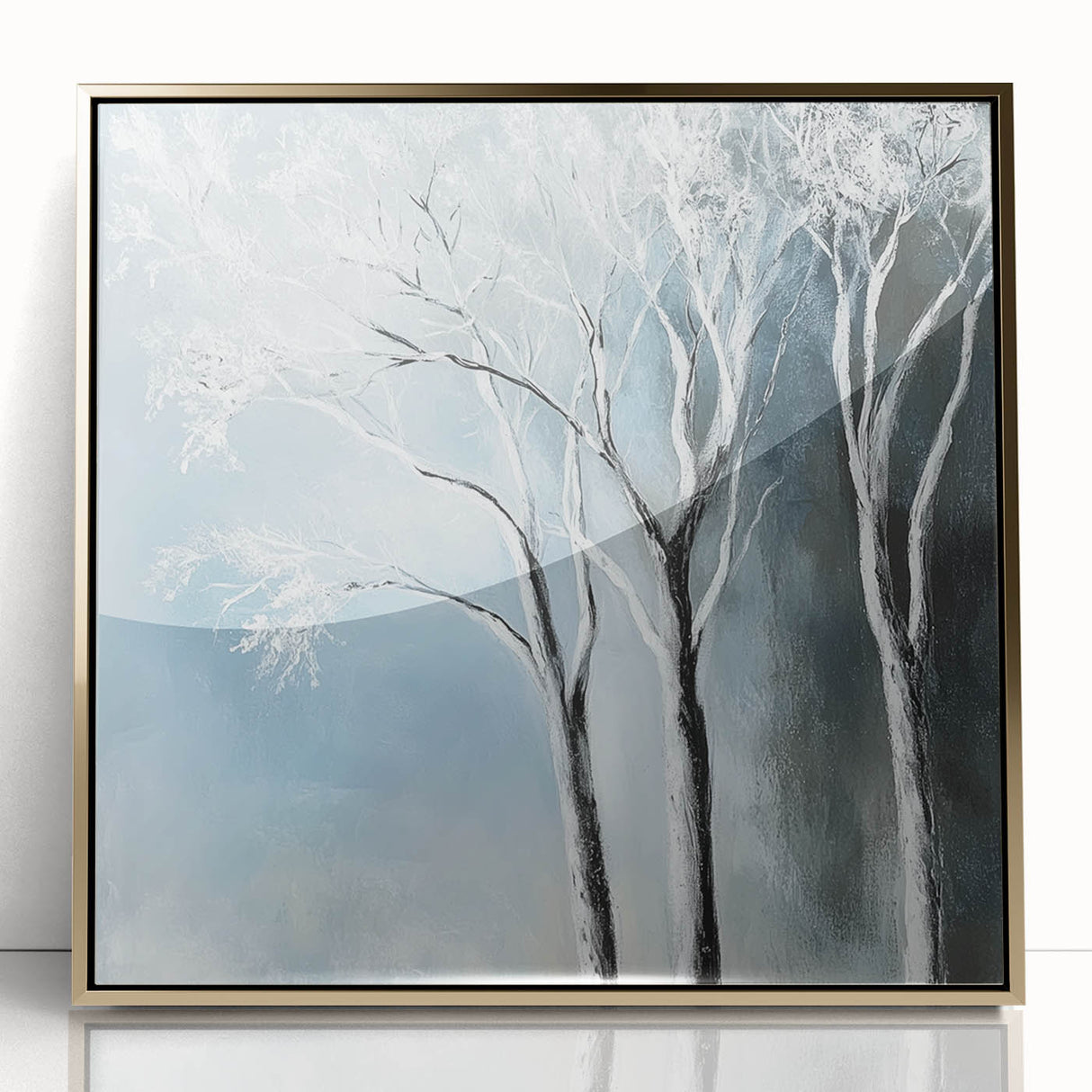 Winter Trees Abstract Wall Art – Light Blue & Gray Canvas Print
