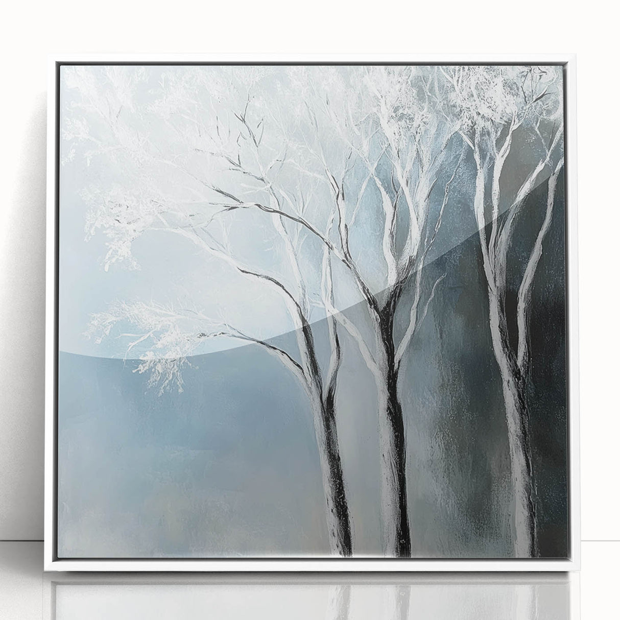 Winter Trees Abstract Wall Art – Light Blue & Gray Canvas Print