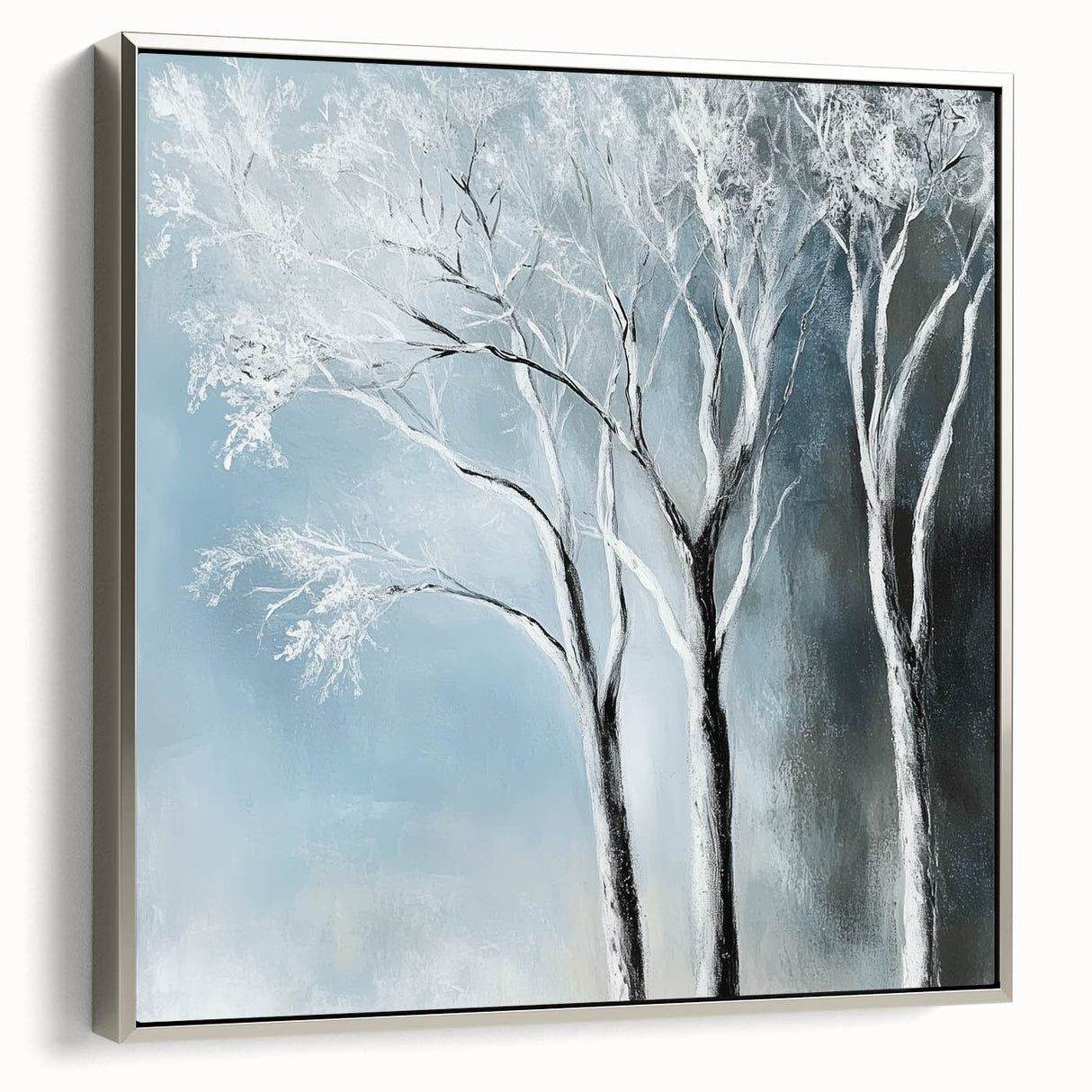 Winter Trees Abstract Wall Art – Light Blue & Gray Canvas Print