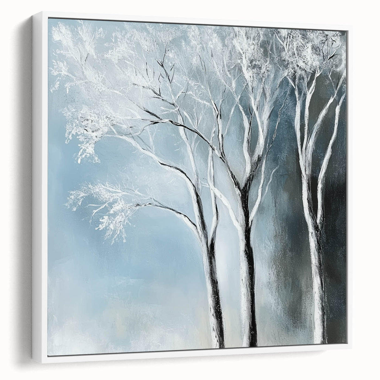 Winter Trees Abstract Wall Art – Light Blue & Gray Canvas Print