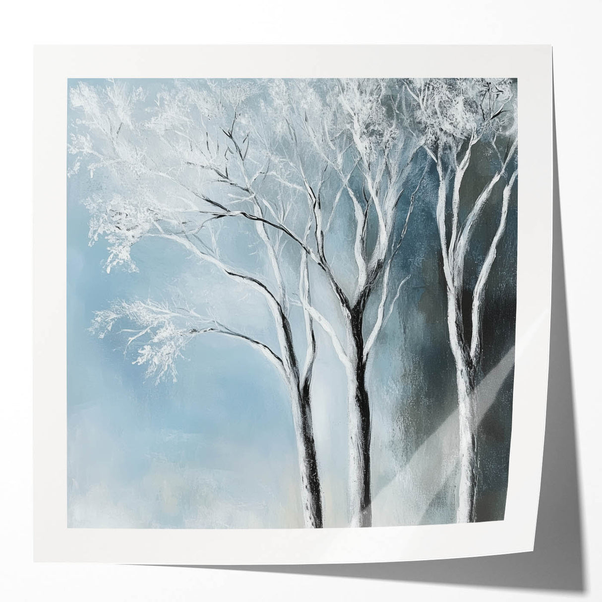 Winter Trees Abstract Wall Art – Light Blue & Gray Canvas Print
