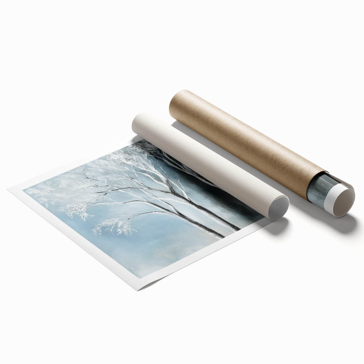 Winter Trees Abstract Wall Art – Light Blue & Gray Canvas Print
