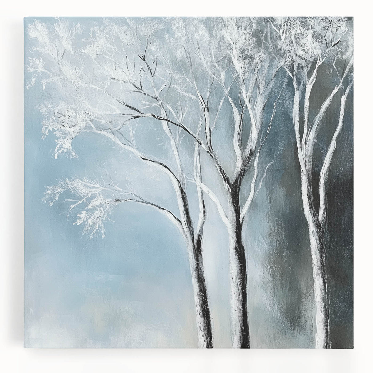 Winter Trees Abstract Wall Art – Light Blue & Gray Canvas Print