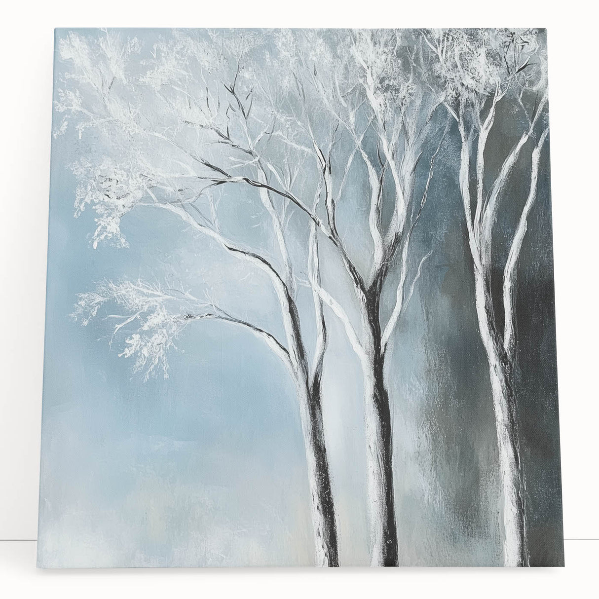 Winter Trees Abstract Wall Art – Light Blue & Gray Canvas Print