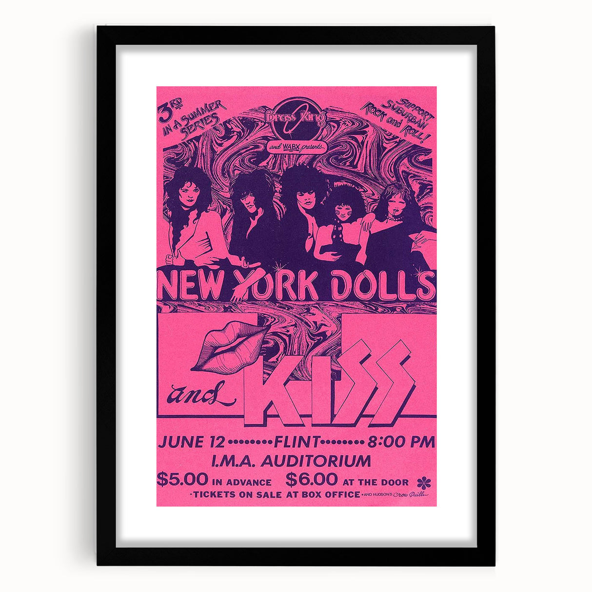 New York Dolls & KISS Concert Poster – Vintage 1970s Rock Art