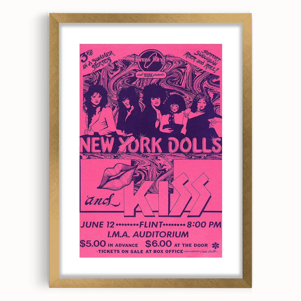 New York Dolls & KISS Concert Poster – Vintage 1970s Rock Art