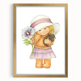 Vintage Girl and Bunny Wall Art - Nursery and Kids Room Print