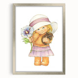 Vintage Girl and Bunny Wall Art - Nursery and Kids Room Print