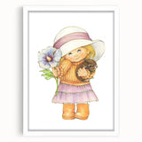 Vintage Girl and Bunny Wall Art - Nursery and Kids Room Print