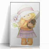 Vintage Girl and Bunny Wall Art - Nursery and Kids Room Print