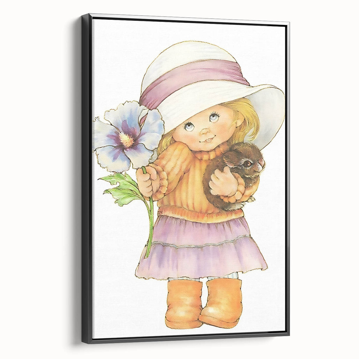 Vintage Girl and Bunny Wall Art - Nursery and Kids Room Print
