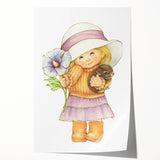 Vintage Girl and Bunny Wall Art - Nursery and Kids Room Print